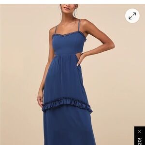 Lulu's Navy Ruffle-Trim Maxi Dress